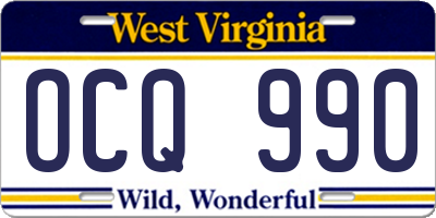 WV license plate OCQ990