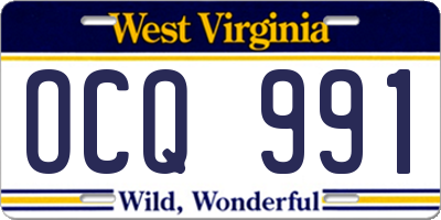 WV license plate OCQ991