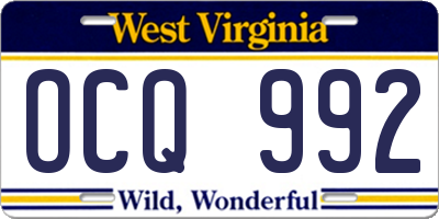 WV license plate OCQ992