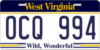 WV license plate OCQ994