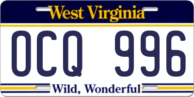 WV license plate OCQ996
