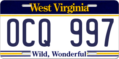 WV license plate OCQ997