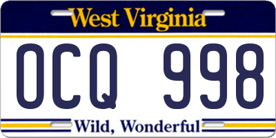 WV license plate OCQ998
