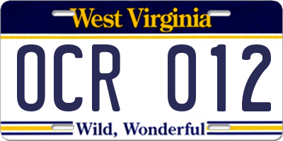 WV license plate OCR012