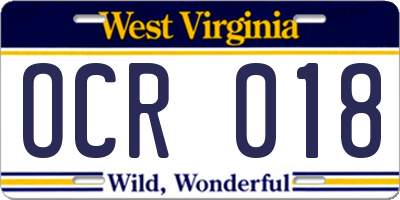 WV license plate OCR018