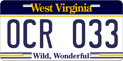 WV license plate OCR033