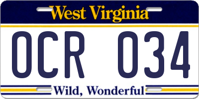 WV license plate OCR034