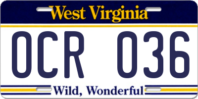WV license plate OCR036