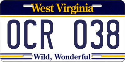 WV license plate OCR038