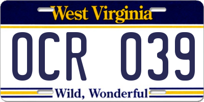 WV license plate OCR039