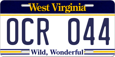 WV license plate OCR044