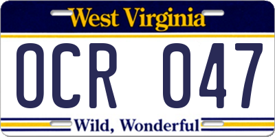 WV license plate OCR047
