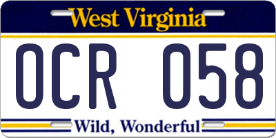WV license plate OCR058