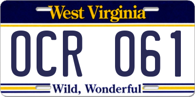 WV license plate OCR061