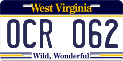 WV license plate OCR062