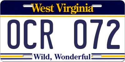 WV license plate OCR072