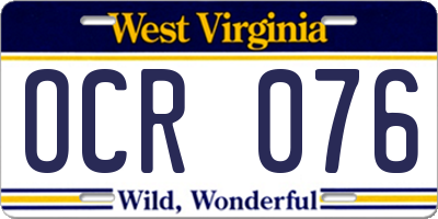WV license plate OCR076