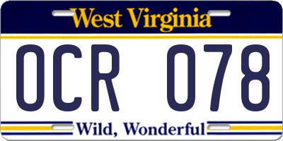 WV license plate OCR078