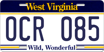 WV license plate OCR085