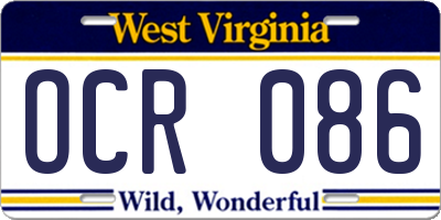 WV license plate OCR086