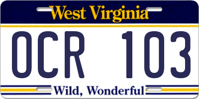WV license plate OCR103