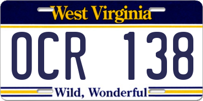 WV license plate OCR138