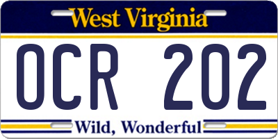 WV license plate OCR202