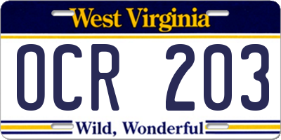 WV license plate OCR203