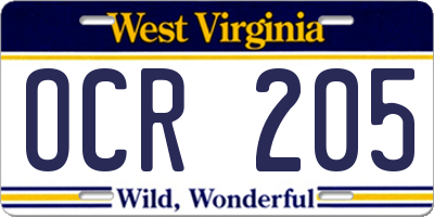WV license plate OCR205