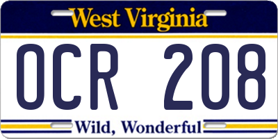 WV license plate OCR208