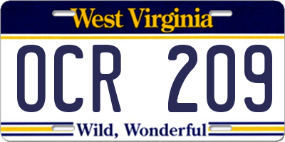 WV license plate OCR209