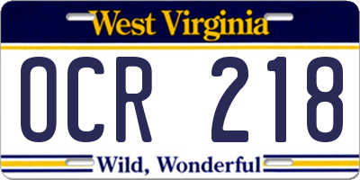 WV license plate OCR218