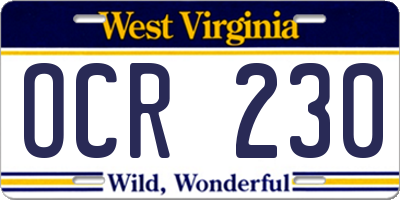 WV license plate OCR230