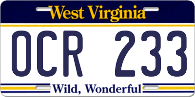 WV license plate OCR233