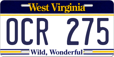 WV license plate OCR275