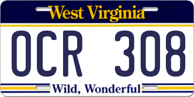 WV license plate OCR308