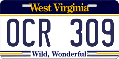 WV license plate OCR309