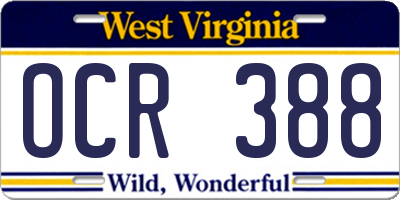 WV license plate OCR388
