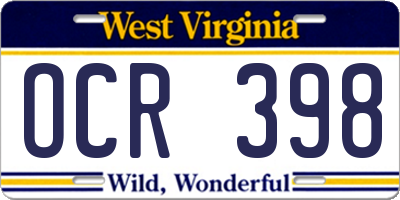 WV license plate OCR398