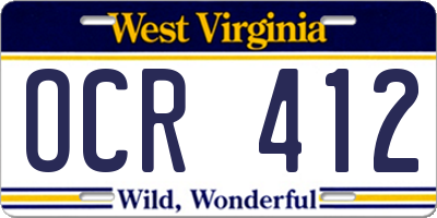 WV license plate OCR412
