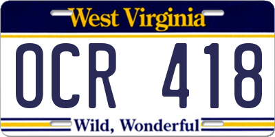 WV license plate OCR418