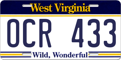 WV license plate OCR433