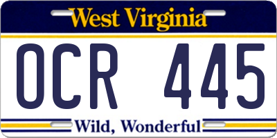 WV license plate OCR445
