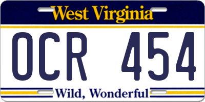 WV license plate OCR454
