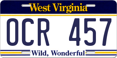WV license plate OCR457