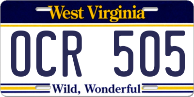 WV license plate OCR505
