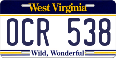 WV license plate OCR538