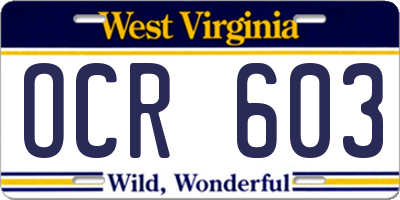 WV license plate OCR603