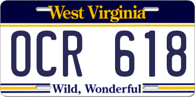 WV license plate OCR618
