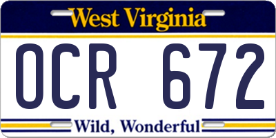 WV license plate OCR672